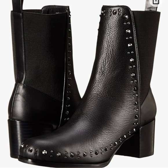 Adrianna Papell Bennet Black Leather Gun Metal Mobwife Studded Steam Punk Boots - Picture 1 of 15